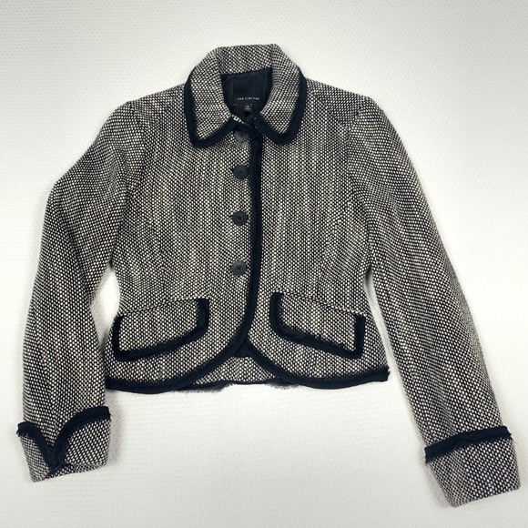 The Limited Jackets & Blazers - The Limited Women Black White Wool Blend Textured Cropped Blazer Jacket XS